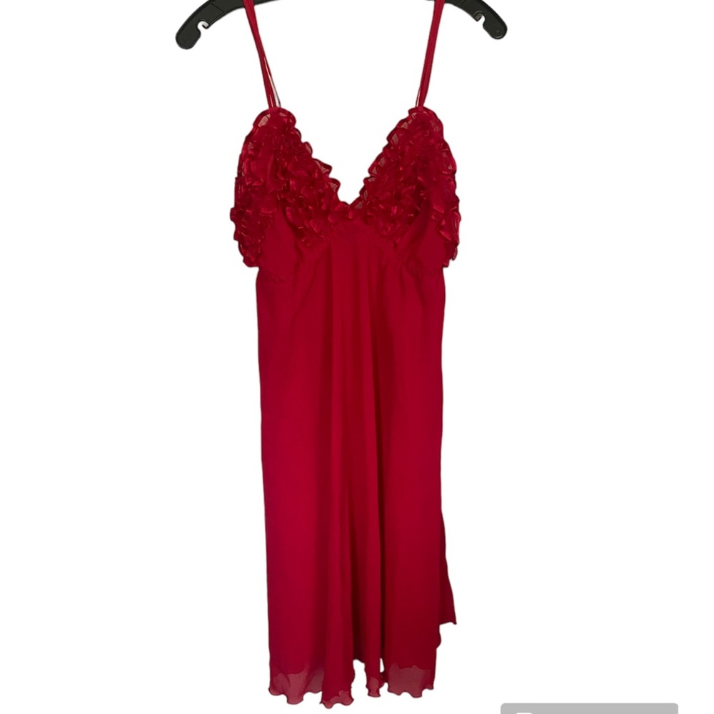 Erika Taylor Vintage Red Ruffle Sheer Slip Dress M